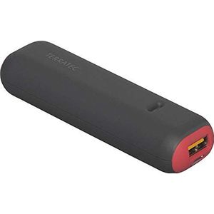TERRATEC 171649 powerbank P1, 2.600 mAh powerbank/externe batterij/lader, 1 x out (USB), led-capaciteit-indicator, voor iPhone, Samsung Galaxy en andere, (antraciet/rood)