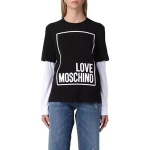 Love Moschino T-shirt voor dames, regular fit, lange mouwen, met logo, boxdesign, zwart wit, 42