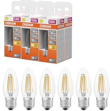 Osram - LED Lamp - Helder - E27 - Kaars B35 - Filament - 6 Stuks - 3.4W (40W)
