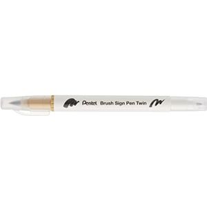 Pentel SESW30C-T124E Penseelmark-pen dubbele pen met flexibele dubbele punt, inkt op waterbasis beige, 1 stuk