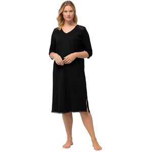 Ulla Popken Dames Nightdress Embroidery Nachthemd, zwart, 46/48, zwart, 46/48