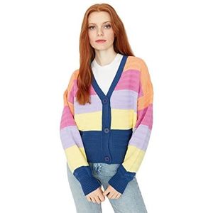 Trendyol Dames V-hals Colorblock Relaxed Cardigan Sweater, Blauw, S, Blauw, S