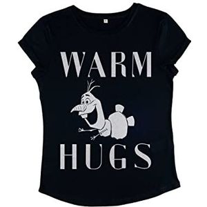 Disney Dames Frozen 2-Warm Hugs Organic Roll Sleeve T-Shirt, Navy Blue, M, donkerblauw, M