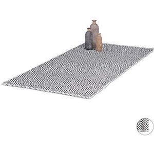 Relaxdays Tapijtloper gang katoen tapijt antislip handwerk woonkamer mat zwart-wit 70x140cm