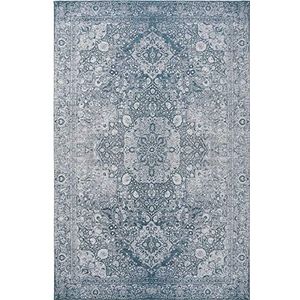 Benuta Platte stof tapijt Frencie Blauw 80x165 cm - Vintage tapijt in used look, 4053894806964