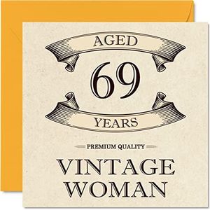 Vintage 69e verjaardagskaarten voor vrouwen - leeftijd 69 jaar - leuke verjaardagskaart voor mama zus vrouw vriendin oppas oma tante, 145 mm x 145 mm dames wenskaarten, 69e verjaardagskaart