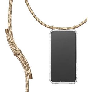 KNOK Telefoonketting compatibel met Apple iPhone 12 Pro Max, siliconen hoes met band, telefoonhoes voor smartphone om om te hangen, transparante hoes met koord, beschermhoes met koord in goud