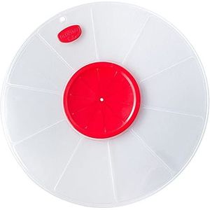 Dr. Oetker 1642 spatdeksel Ø 30 cm, past op grote en kleine kommen, voorkomt vervelend spatten van het deeg bij het mixen en opslaan, (kleur: wit/rood), hoeveelheid: 1 stuk