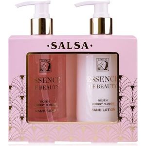 Accentra Handverzorgingsset SALSA ESSENCE OF BEAUTY, vloeibare zeep 270ml, hand- en nagelcrème 270ml, dispenser, roos- en kersenbloesemgeur, ideaal cadeau voor vrouwen