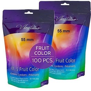 VIBRATISSIMO Fruit Color condooms 100-pack I authentiek gevoel & extra vochtig I Condooms voor mannen I Hersluitbare condoomverpakking I Kleurrijke condooms I Ultradunne condooms I b=55mm