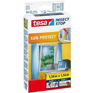 tesa Insect Stop Sun Protect Vliegenhor voor Ramen - Insectenhor, raamhor - Zonwerend - Snij op maat, met klittenband - Horraam, antraciet, 130 cm x 150 cm