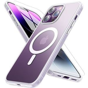 MYBAT PRO Magnetische Frosted Skinfeeling Telefoonhoesje voor iPhone 14 Pro Max hoesje (6,7) met schermbeschermer, compatibel met Magsafe, doorschijnende matte achterkant, anti-vingerafdruk anti-kras