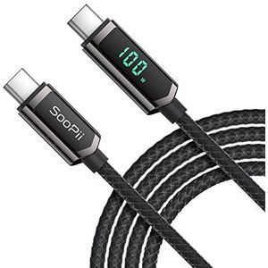 SOOPII USB-kabel C (1,2 m, zwart) nylon gevlochten kabel USB C naar USB C, 100 W PD snel opladen type C-kabel met led-display voor iPad Mini/Air/Pro, MacBook Pro, Samsung Galaxy S22/S10, Pixel, LG