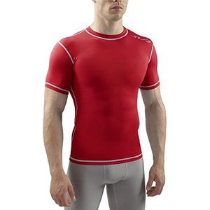 Sub Sports Heren Dual Compression Shirt Functioneel Ondergoed Base Layer Korte Mouwen, Rood, XXL