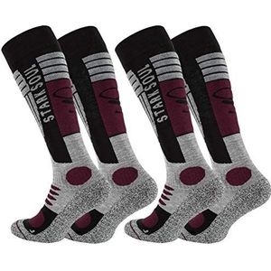 STARK SOUL Ski functionele sokken, wintersportsokken met speciale voering, 2 paar, grijs-zwart-bordeaux, 39-42 EU