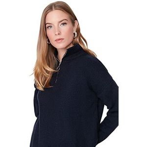 Trendyol Dames Regular Basic Staande Kraag Knitwear Sweater, Donkerblauw, M