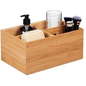 Relaxdays bamboe opbergbox - 4 vakken - stapelbare opbergdoos zonder deksel - badkamer - M
