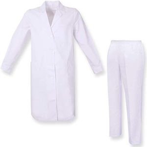 MISEMIYA Laboratorium en broek, gereformeerde kraag, sanitair, uniform, medische damesbadjas, wit, korte werkbenodigdheden, Wit, XL