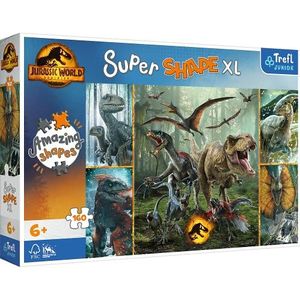 Trefl Junior - Jurassic World: Dominion, Extreem Dinosaurussen - Puzzle 160 XL Super Shape - Gekke Vorm Puzzels, Grote Stukjes, Kleurrijke Puzzel Met Dinosaurussen, Leuk voor Kinderen Vanaf 6 jaar