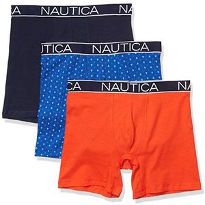 Nautica Boxershort voor heren, 3-pack, klassiek ondergoed, katoen, stretch boxershort, Pauw/Oranje Papaver/Anker Print Kobalt, XXS