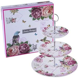 2 Tiered Cake Stands Borden Porselein Lila Lavendel Rose Bloemen design geschenkdoos (Vogels Rose Butterfly)