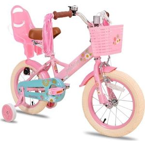 JOYSTAR Little Daisy 12 Inch Kinderfiets voor 3 en 4 jaar Meisjes Peuter Fiets met Training Wielen Prinses Kinderfiets met Mand Fiets Streamers Peuter Cyclus Fietsen Roze