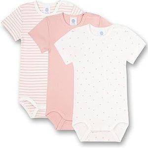 Sanetta Body korte mouwen (verpakking van 3) witte stippen roze en roze strepen | Hoogwaardige en duurzame body voor meisjes van biologisch katoen. Inhoud: set van 3, wit pebble, 68 cm