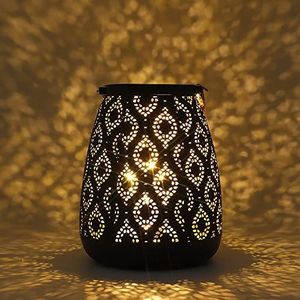TRIROCKS Marokkaanse Stijl Metaal Tafel Lamp op Batterij 23cm Hoog Decoratieve Draadloze Vintage Lantaarns voor Woonkamer Tuin Yard Patio Feesten Evenementen Binnen Buiten (Zwart met Gouden Borstel)