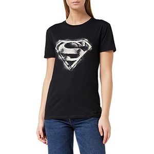 DC Comics Superman Mono Distressed Logo Vriendje fit t-shirt, Vrouwen, S-5XL, Schwarz, Officiële Koopwaar