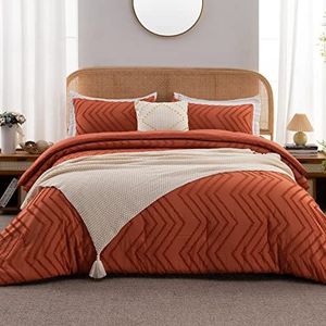 Litanika Beddengoed, queensize, oranje (Burnt Orange), dekbedset, herfst, boho, terracotta, lichtgewicht, donzig, 3-delige set, donsalternatief, dekbedset, geschenkkeuze, roestkleurig