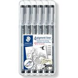 Staedtler 308 SB6P Pigment Liner Fineliner, 6-Delig, Zwart