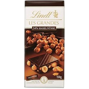 Lindt LES GRANDES Pure chocoladereep, hazelnoot, dikke pure chocolade met stukjes hazelnoot, 150 gram