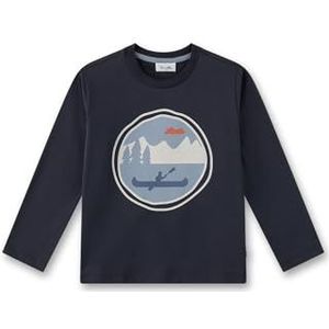 Sanetta Jongens-shirt met lange mouwen blauw | Hoogwaardig en gezellig shirt van biologisch katoen voor jongens. Shirt met lange mouwen met bergpanorama | Kinderkleding, blauw, 92 cm