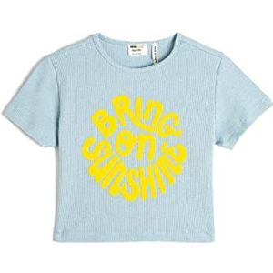 Koton Girls's Crop T-shirt met korte mouwen en ronde hals, blauw (637), 5-6 Jaar