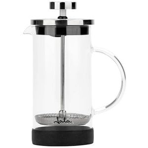Jata Hogar HCAF1135 Koffiezetapparaat, Franse pers, koffiemaker, theepot en opschuimer, borosilicaatglas, hittebestendig, roestvrijstalen filter, koffie- en infusiepapier, 350 ml