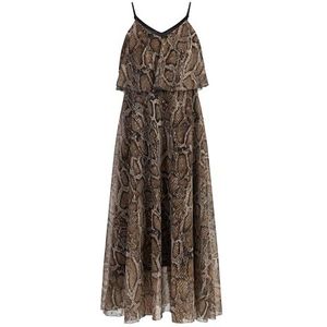 nelice Dames maxi-jurk met slangenprint 19227017-NE01, beige slang, L, Beige slang., L