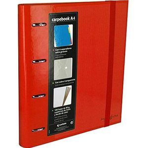 Grafoplas 88102051 ringband met 4 ringen, A4, met transparante envelop, 4 tabbladen en 100 vellen, rood, 4 ringen 35 mm, rubberen sluiting. Multiline Carpebook