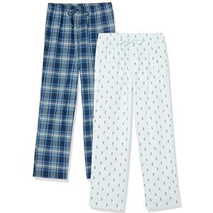 Amazon Essentials Herenpyjamabroek, katoen, popeline, volledige lengte, 2 stuks, marineblauw geruit, 3X-Large