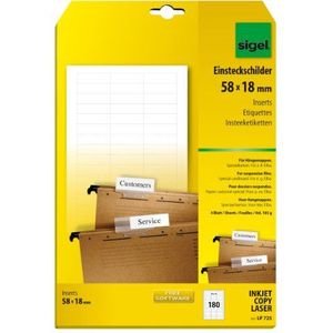 SIGEL LP725 blanco borden voor hangmappen wit (A4, 180 stuks, 58x18 mm) voor Elba