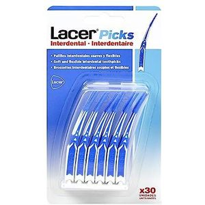 Interproximum Lacer Picks Interdental 30 stuks, zachte en flexibele driehoekige rubberen punt, grote capaciteit voor aanpassing aan de tussenruimtes van de tanden, zonder metalen onderdelen, ergonomische greep