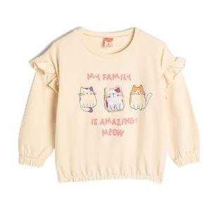 Koton Girls's Long Sleeve Crew Neck Applique and Frill Gedetailleerd katoenen sweatshirt, beige (051), 4-5 jaar