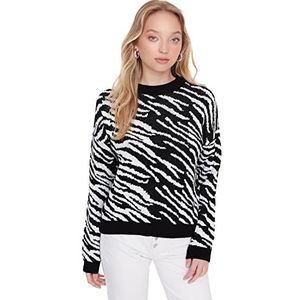 Trendyol Vrouwen hoge hals dierlijke print normale trui sweatshirt, zwart, M, Zwart, M