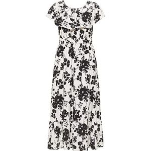 nolie Dames midi-jurk met allover-print 19223065-NO01, wit zwart, XS, Midi-jurk met allover-print, XS