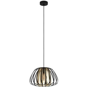 EGLO Hanglamp Encinitos, 1-lichts pendellamp, eettafellamp van metaal in zwart en mat messing, lamp hangend voor woonkamer, E27 fitting, Ø 37,5 cm