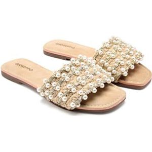 GIOSEPPO LANGDON - Platte Sandalen - Platina - Leren - Parelversiering