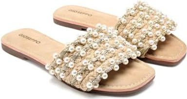 GIOSEPPO LANGDON - Platte Sandalen - Platina - Leren - Parelversiering