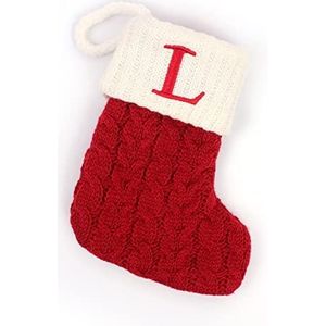 SUPERIXO Kerstkousen, kabel gebreide kousen geschenken snoep zakken rode kerstvakantie kousen letter L