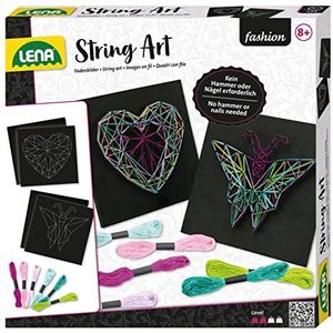 Lena 42650 - Knutselpakket String Art vlinder en hart, complete set voor 2 draadpatronen, met 2 grondplaten, ca. 21,5 x 21,5 x 1 cm, kopspelden en 6 kleuren garen, set voor kinderen vanaf 8 jaar