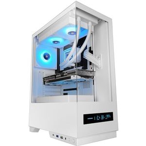 Mars Gaming MC-PULSAR, ATX-Gamingbehuizing, Realtime Front-LCD-Display, Dubbel Gehard Glas aan Voor- en Zijkant, CABLEHATCH-Kabelmanagementsysteem, Vloeistofkoeling tot 240 mm, Wit