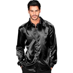Generique - Zwarte imitatie satijnen shirt voor mannen Klein (UK 8)